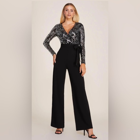 Women’s black and silver sequin jumpsuit - Picture 1 of 5
